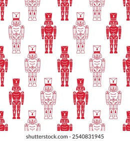 Red Christmas vector seamless Nutcracker pattern.  Сan be used for wallpaper, pattern fills, web page background, surface textures.