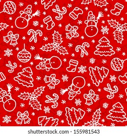 Red christmas vector seamless pattern in cartoon style