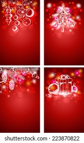 Red Christmas vector vertical backgrounds with decorations 