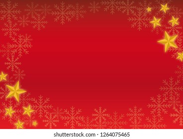 Red Christmas winter background with white snowflakes and yellow lighting stars. It is a vector illustration of Santa Claus time.