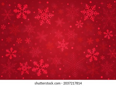 Red Christmas winter snowflakes background. Vector EPS 10.
