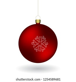 Red Christmass ball hanging on a golden chain. EPS 10