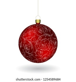 Red Christmass ball hanging on a golden chain. EPS 10