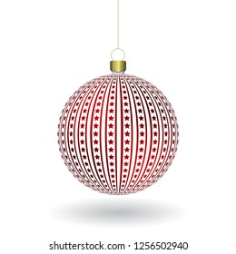 Red Christmass ball hanging on a golden chain. EPS 10