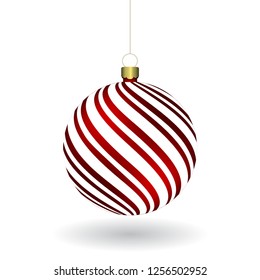 Red Christmass ball hanging on a golden chain. EPS 10