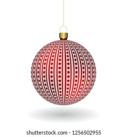 Red Christmass ball hanging on a golden chain. EPS 10