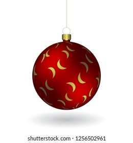 Red Christmass ball hanging on a golden chain. EPS 10