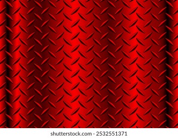 Fundo de metal cromo vermelho com padrão de textura de placa de diamante, textura metálica brilhante, ilustração vetorial.