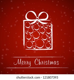 red chrtistmas frame with circle gift. christmas card.