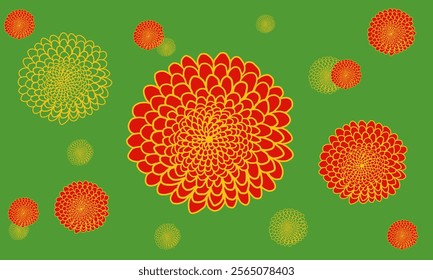 Red Chrysanthemum design with green background and gold edge