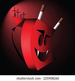 Red cigarette devil and cemetery as a consequence of smoking