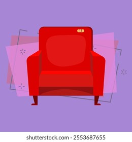 Red cinema armchair. Comfortable furniture in cinema. Can be used for topics like film, leisure, audience