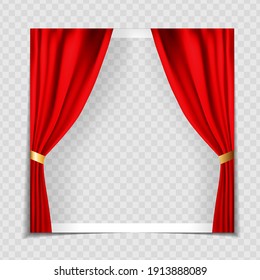 Red Cinema Curtains Background Photo Frame Template for post in Social Network. Vector Illustration