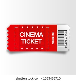 Red cinema ticket isolated on white background. Vector illustration