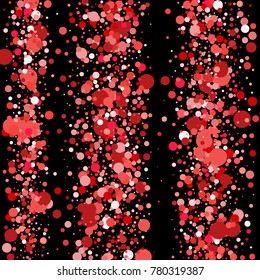 Red circkles on a black background. Beautiful bright background. Confetti. A frame of confetti. A scattering of confetti. Placer from the circles. Dots. Vector Vector illustration. 