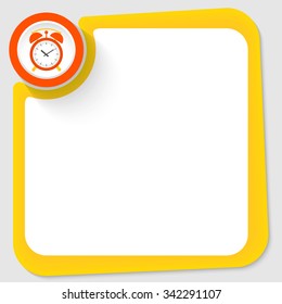 Red circle and alarm clock and yellow frame for your text