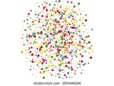 Red Circle Anniversary Background. Confetti Colour Texture. Yellow Cartoon Round. Multicolored Bright Dot Illustration.