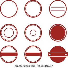 Red Circle Badge Vector Set – Blank Stamp Labels, Round Emblems, and Retro Frames Collection