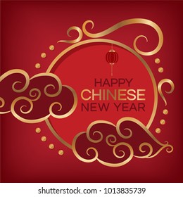 Red circle banner and golden cloud elements for Chinese New Year celebration on the luxury red wallpaper