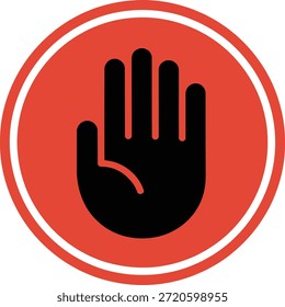 Red circle with black hand gesture symbol in the center