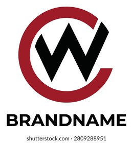 Red circle with black letter logo and brandname text icon