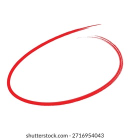 EPS-Vektor für Marker-Marker mit rotem Kreis-Pinsel. Handgezeichneter Malring, raue Tintenschleife mit Grunge-Textur, mutiges künstlerisches Hervorhebungselement für Hervorhebung, Anmerkung, Grafikdesign und kreatives Branding