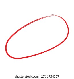 EPS-Vektor für Marker-Marker mit rotem Kreis-Pinsel. Handgezeichneter Malring, raue Tintenschleife mit Grunge-Textur, mutiges künstlerisches Hervorhebungselement für Hervorhebung, Anmerkung, Grafikdesign und kreatives Branding