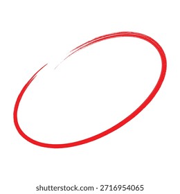 EPS-Vektor für Marker-Marker mit rotem Kreis-Pinsel. Handgezeichneter Malring, raue Tintenschleife mit Grunge-Textur, mutiges künstlerisches Hervorhebungselement für Hervorhebung, Anmerkung, Grafikdesign und kreatives Branding
