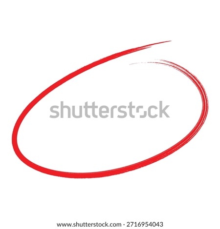 Red Circle Brush Stroke Marker Highlighter EPS Vector. Hand Drawn Paint Ring, Rough Ink Loop with Grunge Texture, Bold Artistic Emphasis Element for Highlighting, Annotation, Graphic Design and Creative Branding