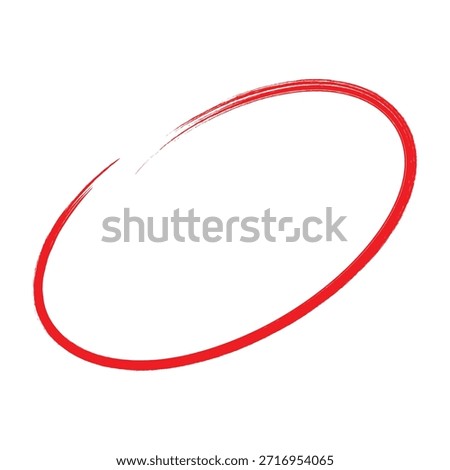 Red Circle Brush Stroke Marker Highlighter EPS Vector. Hand Drawn Paint Ring, Rough Ink Loop with Grunge Texture, Bold Artistic Emphasis Element for Highlighting, Annotation, Graphic Design and Creative Branding