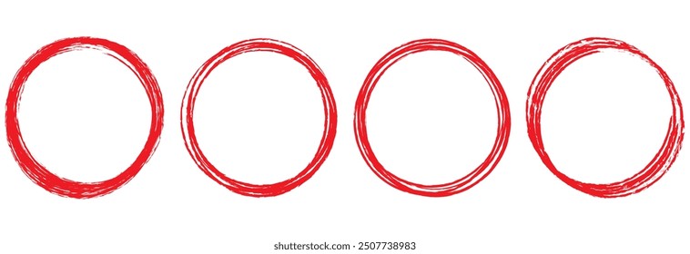  Red circle brush stroke. For stamp, seal, ink and paintbrush design template. Grunge hand drawn eps 10