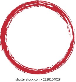 Red circle brush stroke vector isolated on white background. Red enso zen circle brush stroke. For stamp, seal, ink and paintbrush design template. Grunge hand drawn circle shape, vector