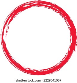 Red circle brush stroke vector isolated on white background. Red enso zen circle brush stroke. For stamp, seal, ink and paintbrush design template. Grunge hand drawn circle shape, vector