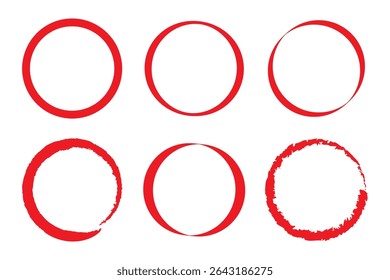 Red circle brush stroke vector isolated on white background. Red circle brush stroke. For stamp, seal, ink and paintbrush design template. Grunge hand