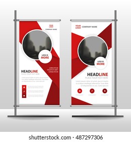 Red Circle Business Roll Up Banner Flat Design Template ,Abstract Geometric Banner Template Vector Illustration Set, 