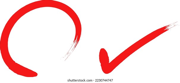 Red circle and check marks.