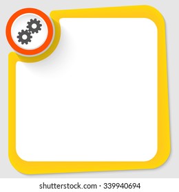 Red circle and cogwheels and yellow frame for your text