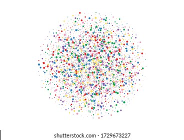 Red Circle Decoration Texture. Dot Splash Background. Yellow Festive Confetti. Multicolored View Round Illustration.