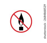 A red circle with a diagonal line across it, over a black flame symbol indicating no open flames or fire.