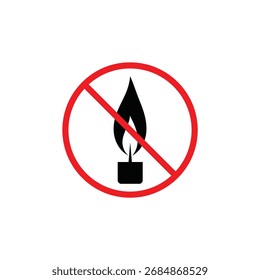 Um círculo vermelho com uma linha diagonal sobre ele, sobre um símbolo de chama preta indicando que não há chamas ou fogo abertos.