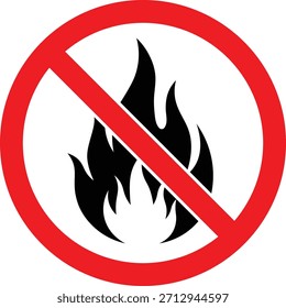 Red circle with diagonal line over black flames symbolizing no fire or smoking