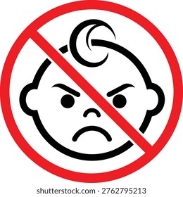 Red circle with diagonal line over cartoon baby face