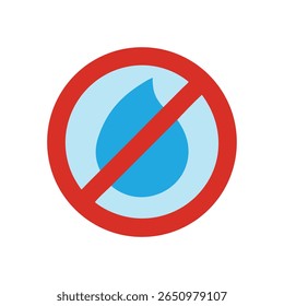 Red circle with a diagonal line through a blue water drop symbol on a light blue