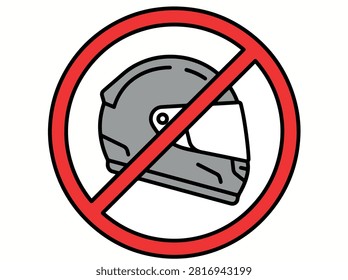 A red circle with a diagonal line through it, superimposed over a gray motorcycle helmet, indicating prohibition or restriction.
