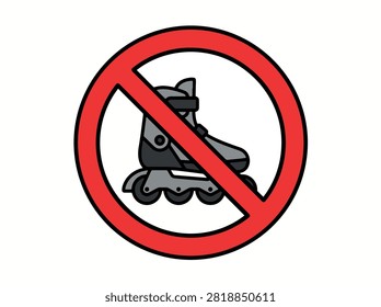 A red circle with a diagonal line through it, indicating prohibition, superimposed over an illustration of an inline skate.