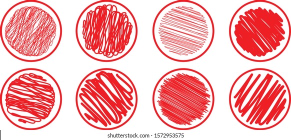 Red circle doddle set vector, flat doddle circle illustration.