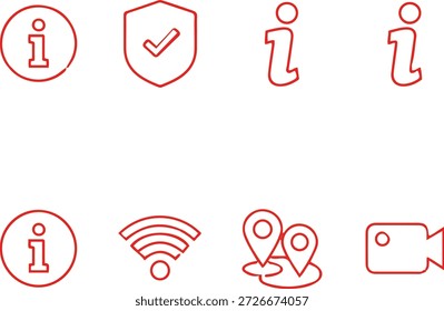Um círculo vermelho envolve um símbolo 'i' branco, um ícone de informação padrão usado digitalmente.
