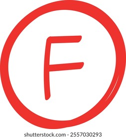 Red Circle F Grade Symbol for Education and Achievement