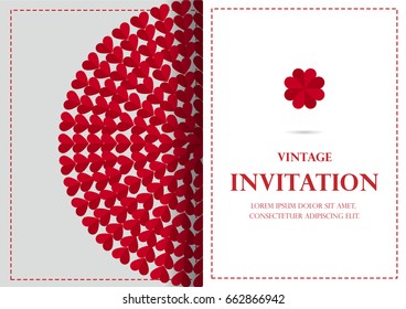 red circle flower red heart invitation card vintage style vector