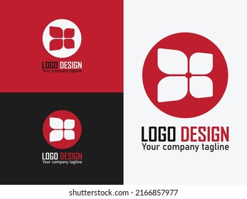 Diseño del logotipo de Flor Círculo Rojo. Concepto de 4 pétalos florales dentro de un círculo rojo que se asemeja a una mariposa. Se puede usar para la empresa en juegos, creativos, club, equipo, fundación, etc.